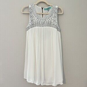 Karlie Boho Embroidered Ivory Cutout Gauzy Cotton Boho Fairy Mini Dress M